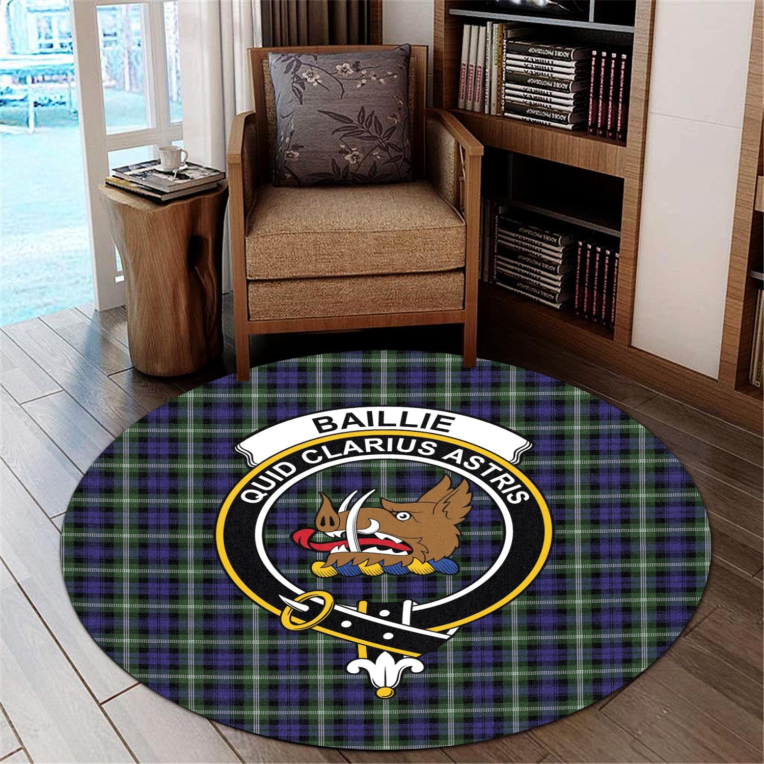 Baillie (Bailey) Tartan Round Rug with Family Crest - Tartan Vibes Clothing