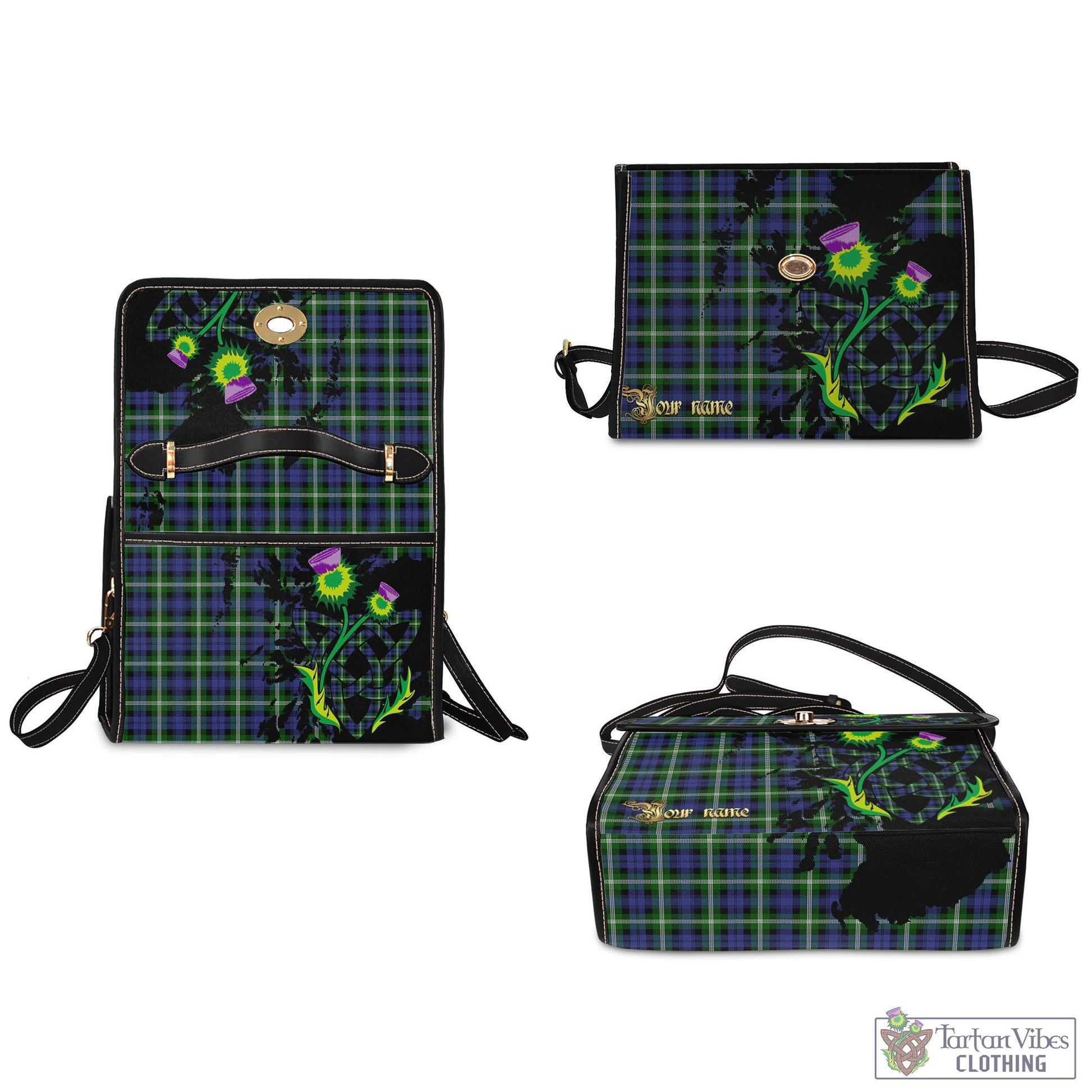 Tartan Vibes Clothing Baillie Modern Tartan Waterproof Canvas Bag with Scotland Map and Thistle Celtic Accents