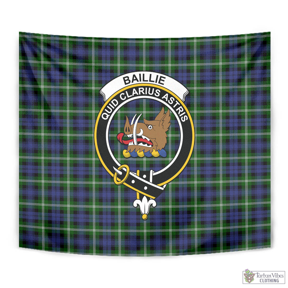 Tartan Vibes Clothing Baillie Modern Tartan Tapestry Wall Hanging and Home Decor for Room with Family Crest