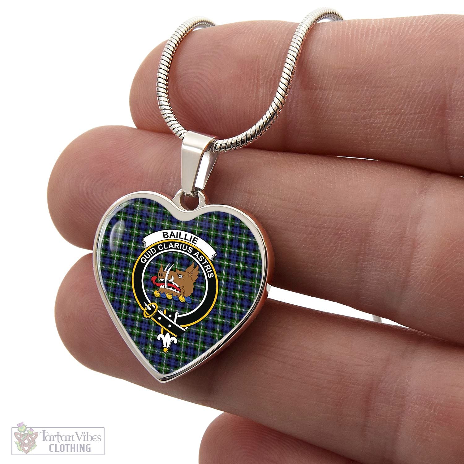 Baillie (Bailey) Tartan Heart Necklace with Family Crest - Tartan Vibes Clothing