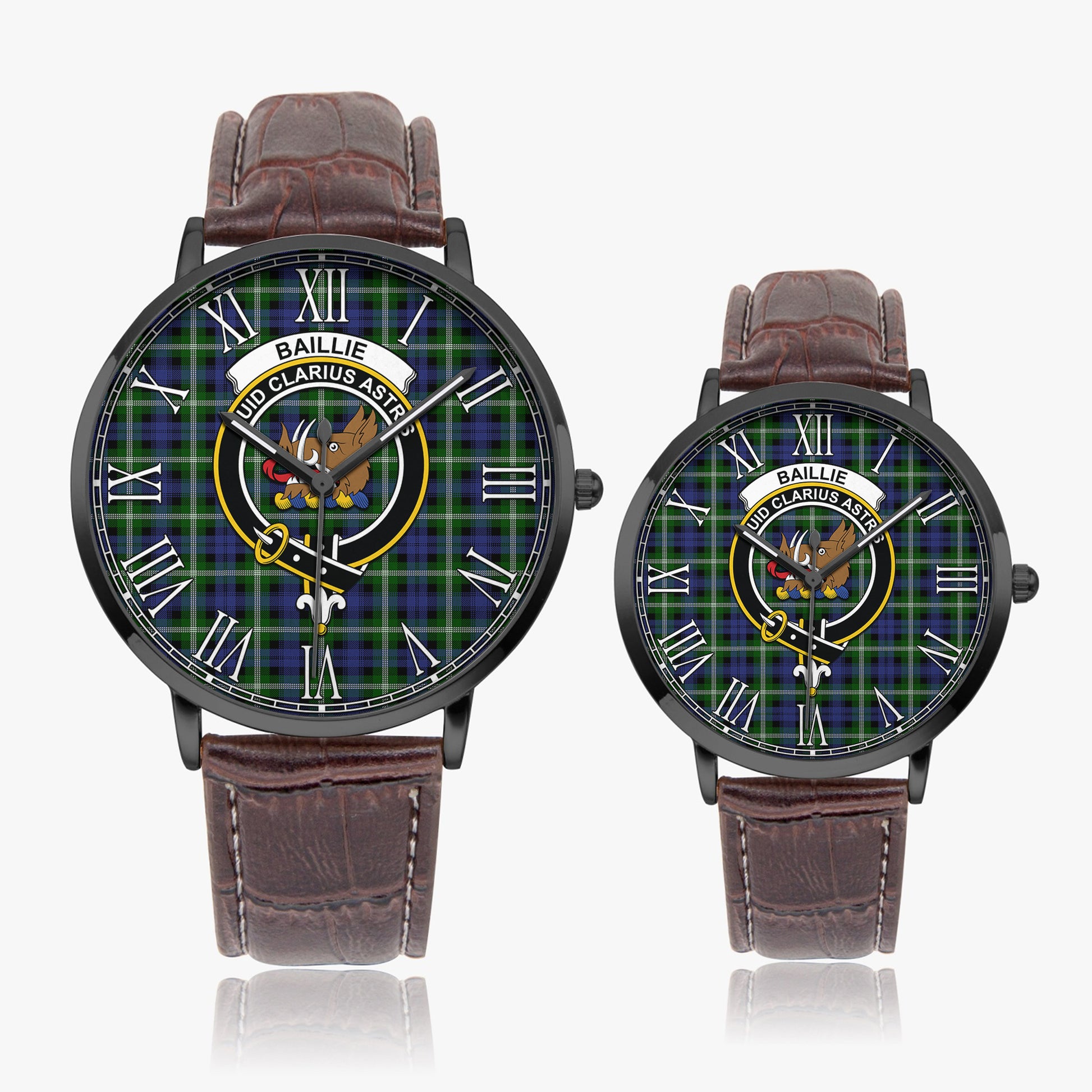 Baillie (Bailey) Tartan Family Crest Leather Strap Quartz Watch - Tartan Vibes Clothing