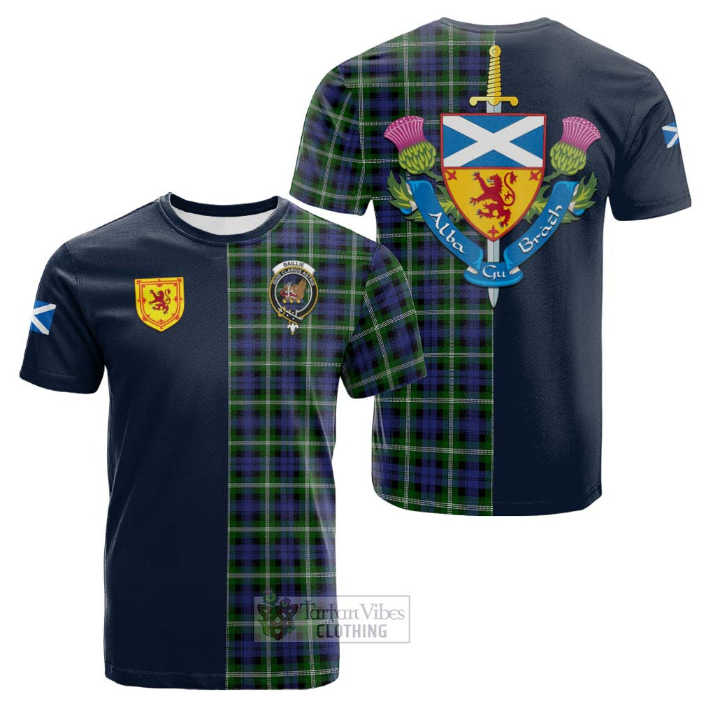Tartan Vibes Clothing Baillie of Polkemmet Tartan Cotton T-shirt with Scottish Lion Royal Arm Half Style