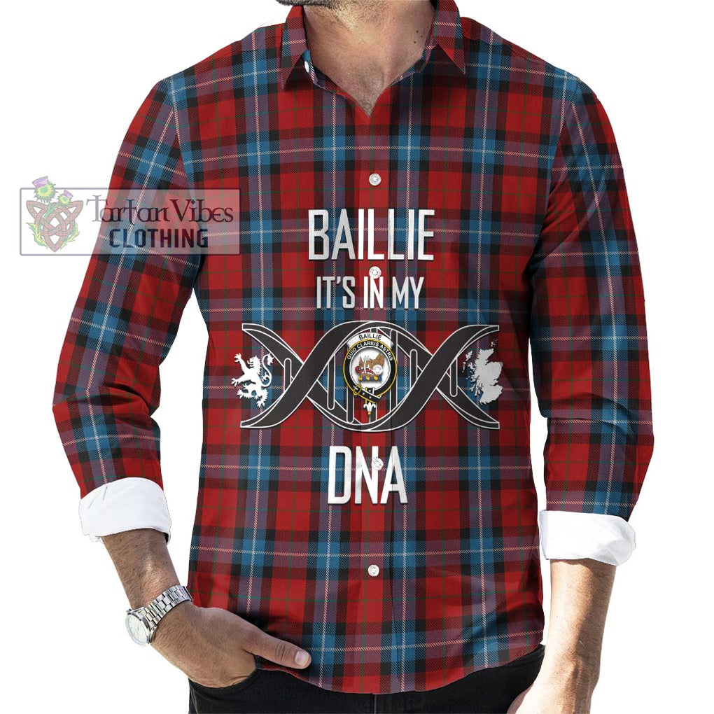 Baillie of Polkemmet Red Tartan Long Sleeve Button Shirt with Family Crest DNA In Me Style Men's Shirt S - Tartanvibesclothing Shop
