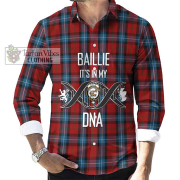 Baillie of Polkemmet Red Tartan Long Sleeve Button Shirt with Family Crest DNA In Me Style Men's Shirt S - Tartanvibesclothing Shop