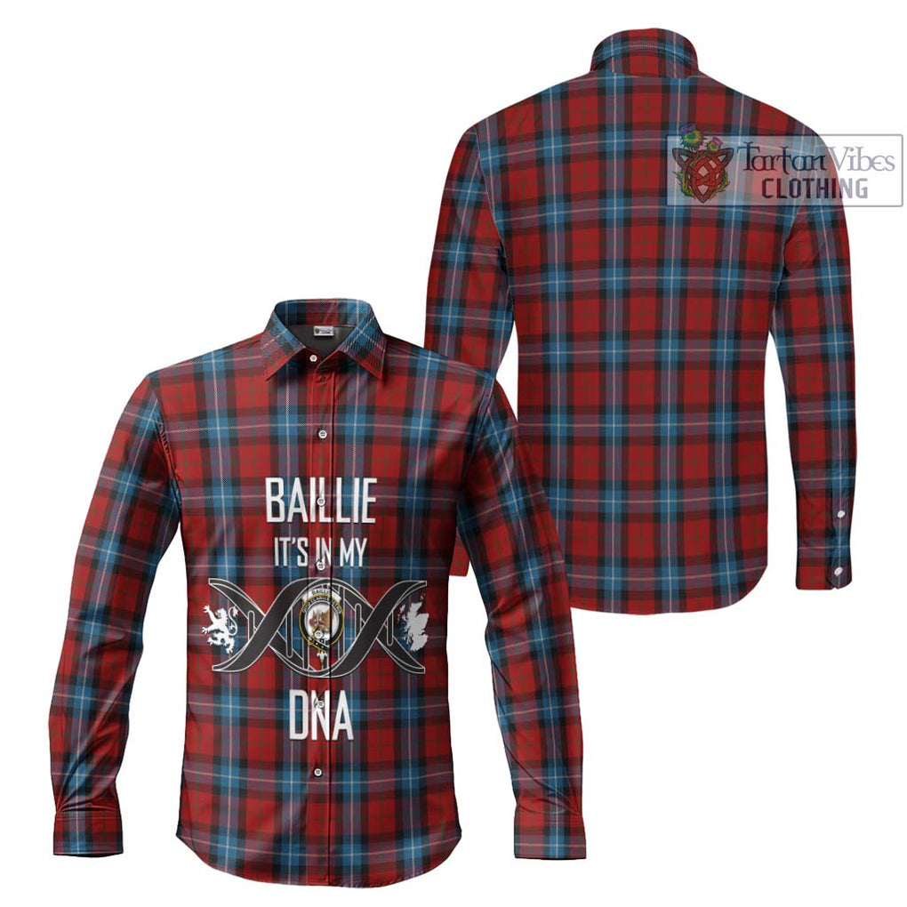 Baillie of Polkemmet Red Tartan Long Sleeve Button Shirt with Family Crest DNA In Me Style Men's Shirt - Tartanvibesclothing Shop