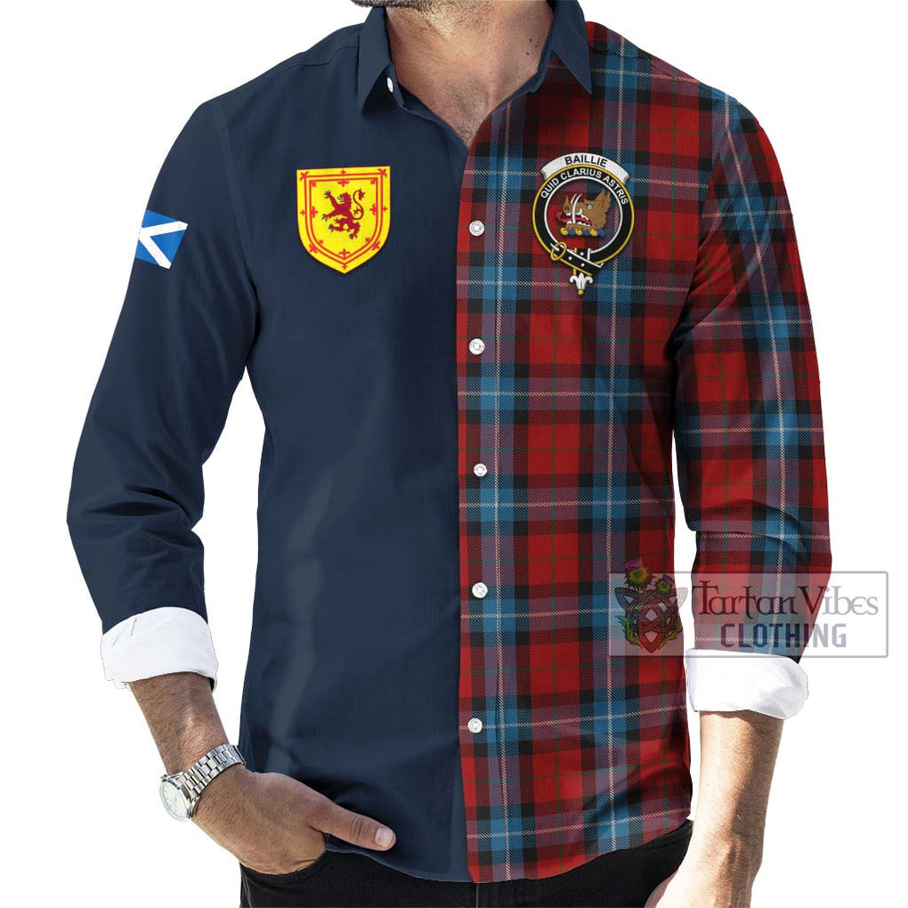 Tartan Vibes Clothing Baillie of Polkemmet Red Tartan Long Sleeve Button Shirt with Scottish Lion Royal Arm Half Style