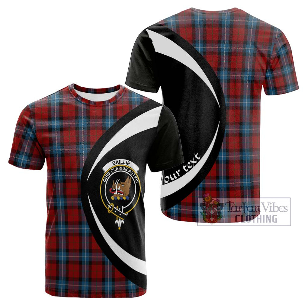 Tartan Vibes Clothing Baillie of Polkemmet Red Tartan Cotton T-shirt with Family Crest Circle Style