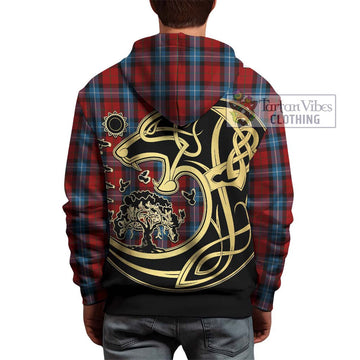 Baillie of Polkemmet Red Tartan Hoodie with Family Crest Celtic Wolf Style - Tartan Vibes Clothing