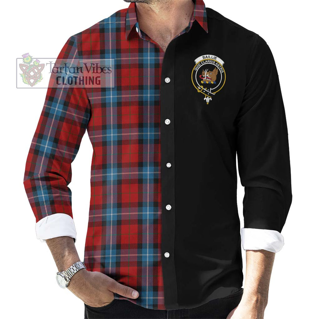 Baillie of Polkemmet Red Tartan Long Sleeve Button Shirt with Family Crest and Half Of Me Style - Tartanvibesclothing Shop
