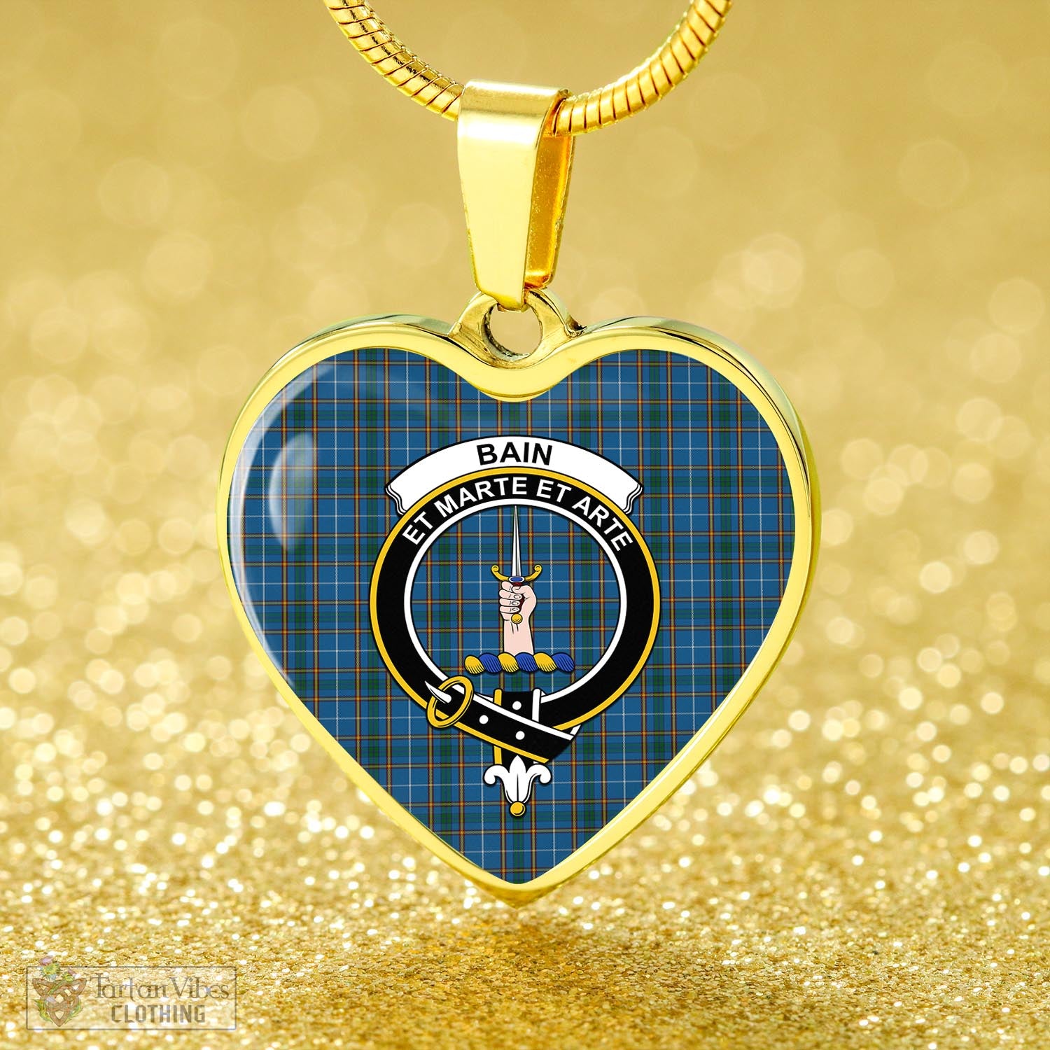 Bain Tartan Heart Necklace with Family Crest - Tartan Vibes Clothing