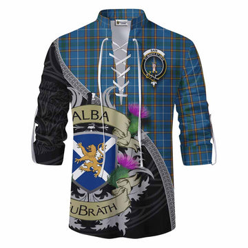 Bain Tartan Family Crest Ghillie Kilt Shirt Lion Rampant Royal Thistle Shield Celtic Inspired Men - Tartan Vibes Clothing