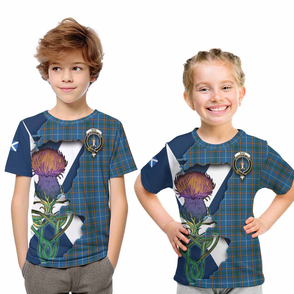 Tartan Vibes Clothing Bain Tartan Family Crest Kid T-Shirt Scottish Thistle Celtic Inspired