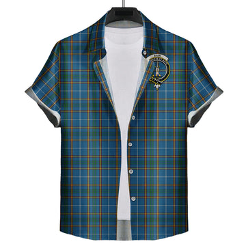 Bain Tartan Short Sleeve Button Down Shirt with Family Crest