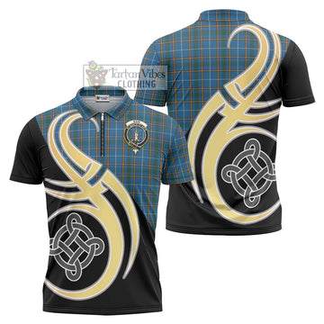 Bain Tartan Zipper Polo Shirt with Family Crest and Celtic Symbol Style Unisex - Tartan Vibes Clothing