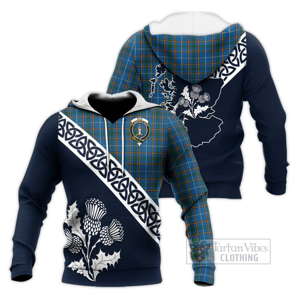 Bain Tartan Knitted Hoodie Featuring Thistle and Scotland Map Unisex Knitted Pullover Hoodie - Tartan Vibes Clothing