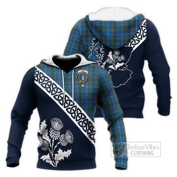Bain Tartan Knitted Hoodie Featuring Thistle and Scotland Map Unisex Knitted Pullover Hoodie - Tartan Vibes Clothing