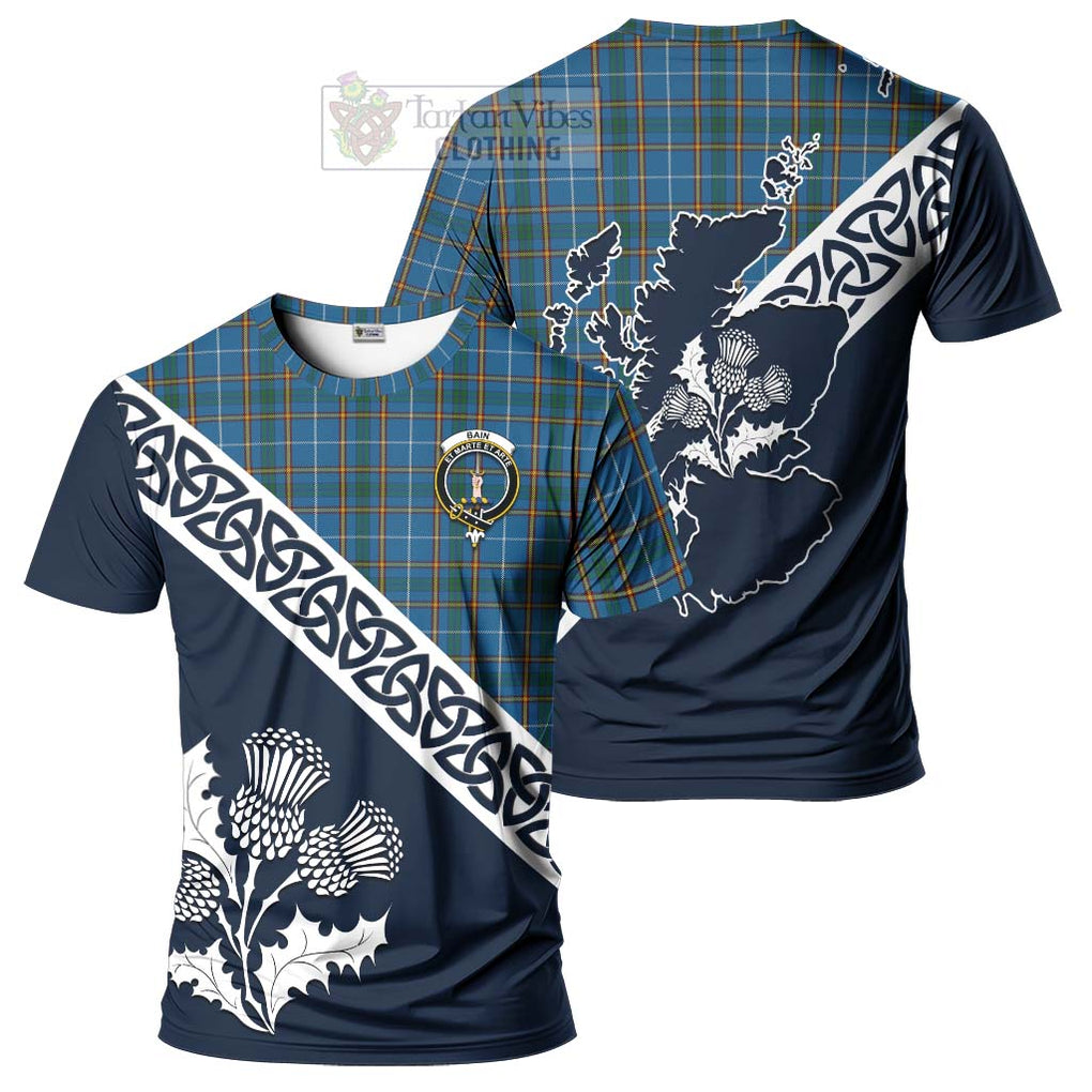 Bain Tartan T-Shirt Featuring Thistle and Scotland Map Kid's Shirt - Tartanvibesclothing Store