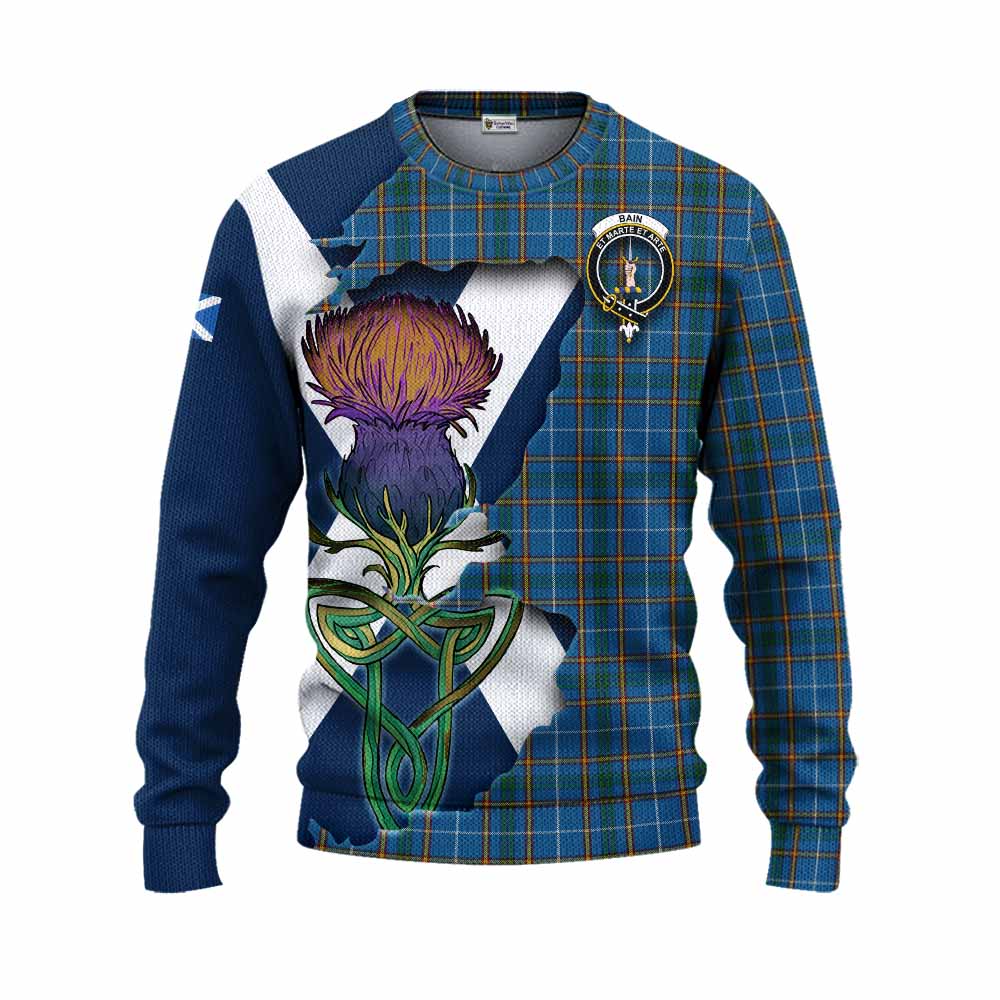 Tartan Vibes Clothing Bain Tartan Family Crest Knitted Sweater Scottish Thistle Celtic Inspired