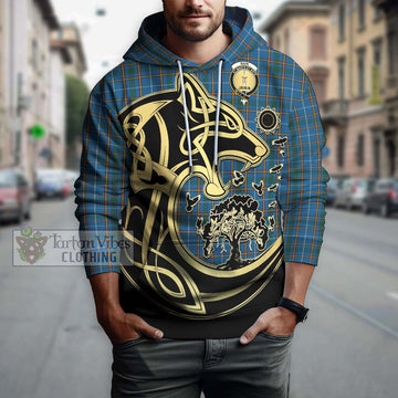 Bain Tartan Hoodie with Family Crest Celtic Wolf Style Zip Hoodie - Tartan Vibes Clothing