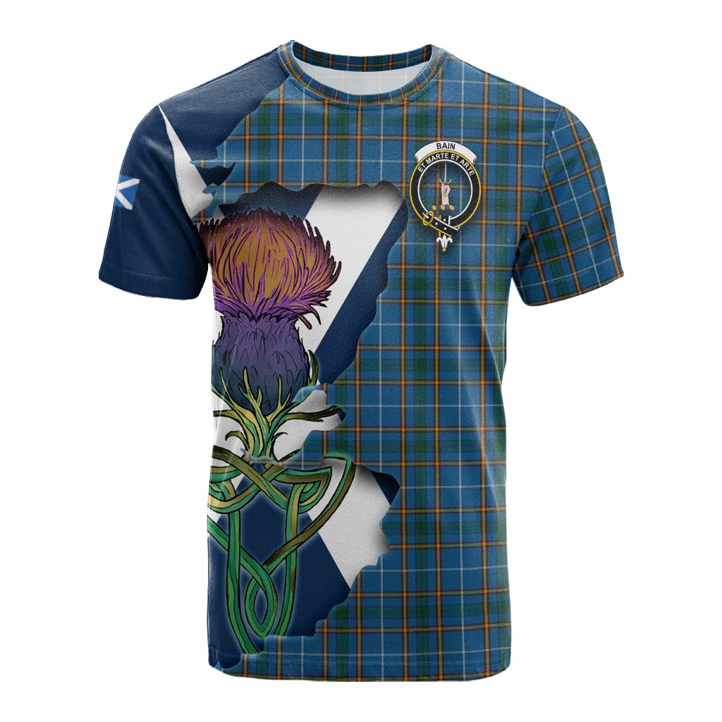 Tartan Vibes Clothing Bain Tartan Family Crest Cotton T-shirt Scottish Thistle Celtic Inspired