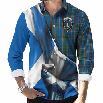 Bain Tartan Long Sleeve Button Shirt with Family Crest Scotland Patriotic Style Men's Shirt S - Tartan Vibes Clothing