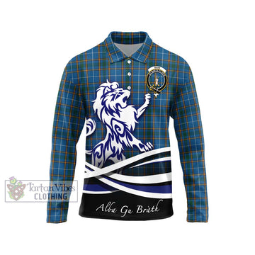 Bain Tartan Long Sleeve Polo Shirt with Alba Gu Brath Regal Lion Emblem Unisex - Tartan Vibes Clothing