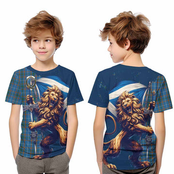 Bain Tartan Family Crest Kid T-Shirt with Scottish Majestic Lion Youth XL Size14 - Tartan Vibes Clothing