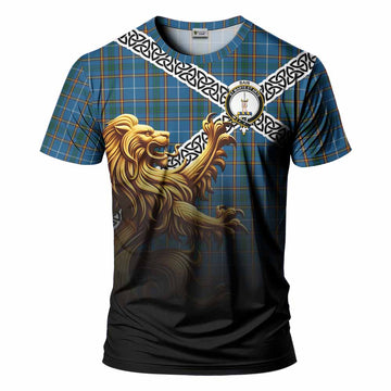 Bain Crest Tartan T-Shirt with Golden Lion Emblem Celtic Style Kid's Shirt - Tartan Vibes Clothing