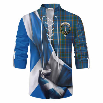 Bain Tartan Ghillie Kilt Shirt with Family Crest Scotland Patriotic Style Men - Tartan Vibes Clothing