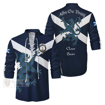 Bain Tartan Lion Rampant Ghillie Kilt Shirt Proudly Display Your Heritage with Alba Gu Brath and Clan Name Men - Tartan Vibes Clothing