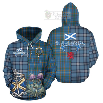Tartan Vibes Clothing Bain Tartan Hoodie Happy St. Andrew's Day Half Tartan Style