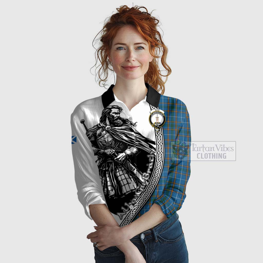 Bain Tartan Clan Crest Women's Casual Shirt with Highlander Warrior Celtic Style Female - Tartan Vibes Clothing