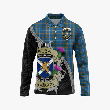 Bain Tartan Family Crest Long Sleeve Polo Shirt Lion Rampant Royal Thistle Shield Celtic Inspired Unisex - Tartan Vibes Clothing