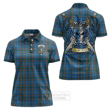 Bain Tartan Women's Polo Shirt with Family Crest Celtic Skull Style Women - Tartan Vibes Clothing