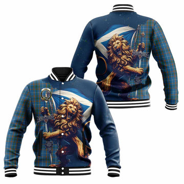 Bain Tartan Family Crest Baseball Jacket with Scottish Majestic Lion Unisex - Tartan Vibes Clothing
