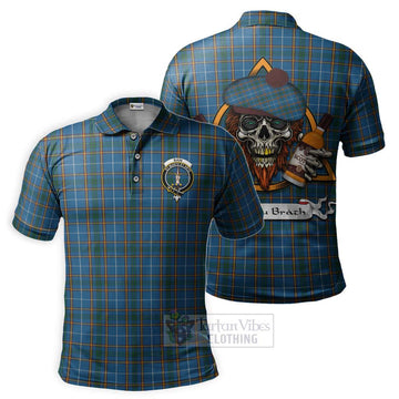 Bain Tartan Polo Shirt with Family Crest and Bearded Skull Holding Bottles of Whiskey Kid - Tartan Vibes Clothing