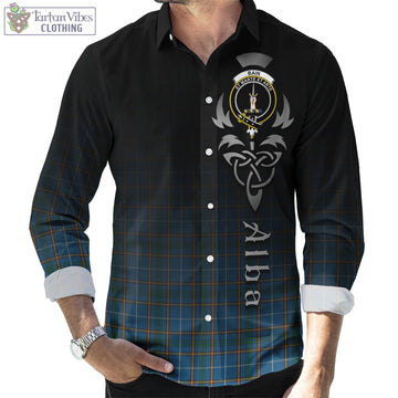 Tartan Vibes Clothing Bain Tartan Long Sleeve Button Up Featuring Alba Gu Brath Family Crest Celtic Inspired