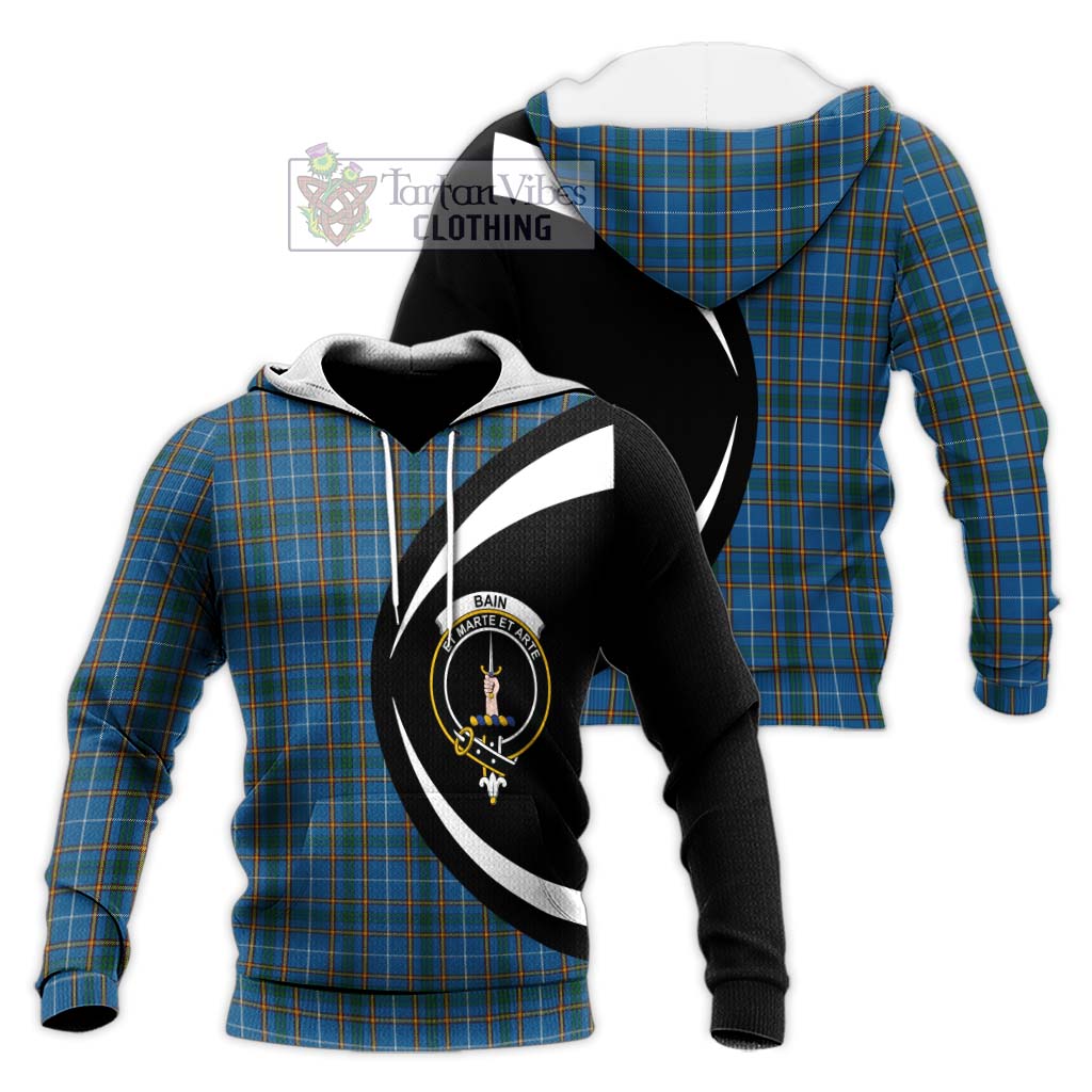 Bain Tartan Knitted Hoodie with Family Crest Circle Style Unisex Knitted Pullover Hoodie - Tartan Vibes Clothing