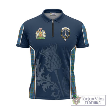 Tartan Vibes Clothing Bain Tartan Zipper Polo Shirt with Family Crest and Scottish Thistle Vibes Sport Style