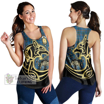 Bain Tartan Women's Racerback Tanks with Family Crest Celtic Wolf Style 4XL - Tartan Vibes Clothing