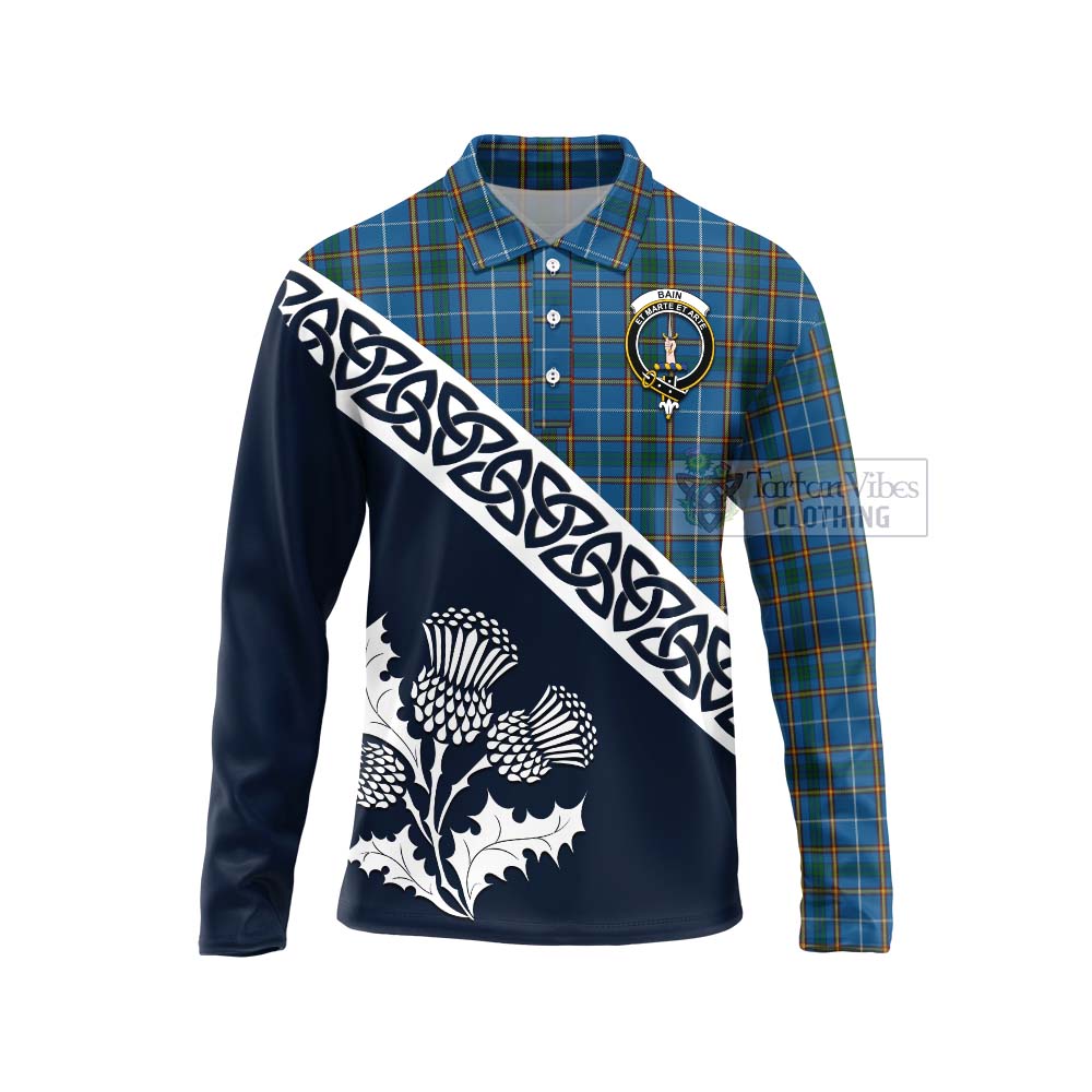 Bain Tartan Long Sleeve Polo Shirt Featuring Thistle and Scotland Map Unisex - Tartan Vibes Clothing