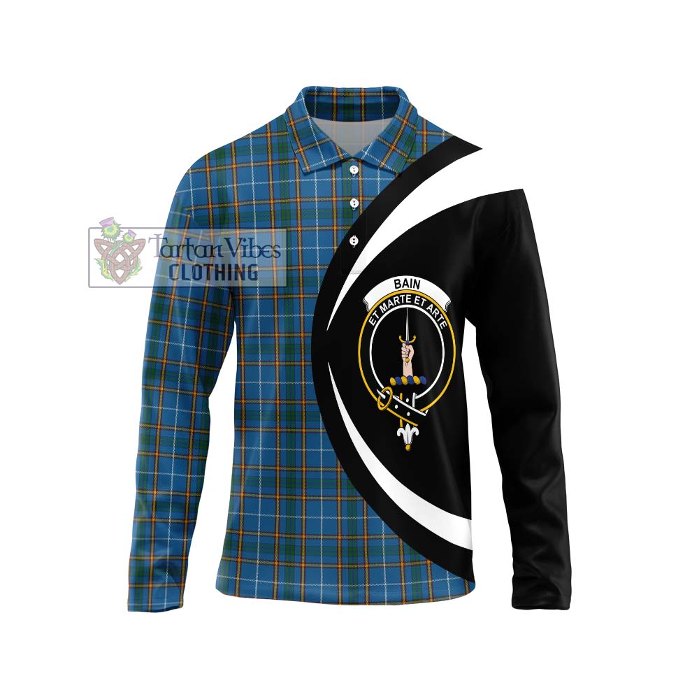 Bain Tartan Long Sleeve Polo Shirt with Family Crest Circle Style Unisex - Tartan Vibes Clothing