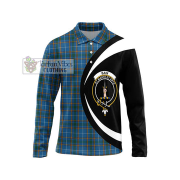 Bain Tartan Long Sleeve Polo Shirt with Family Crest Circle Style Unisex - Tartan Vibes Clothing