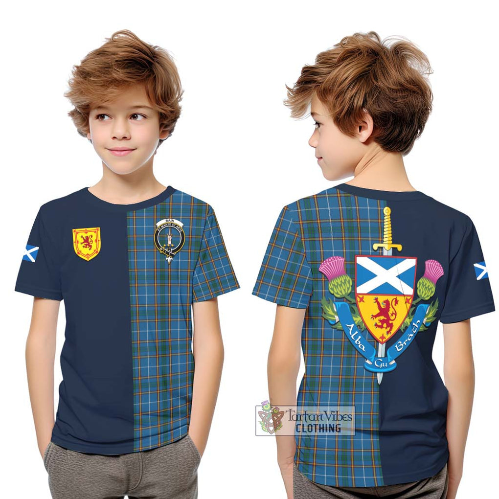 Bain Tartan Kid T-Shirt Alba with Scottish Lion Royal Arm Half Style Youth XL Size14 - Tartan Vibes Clothing