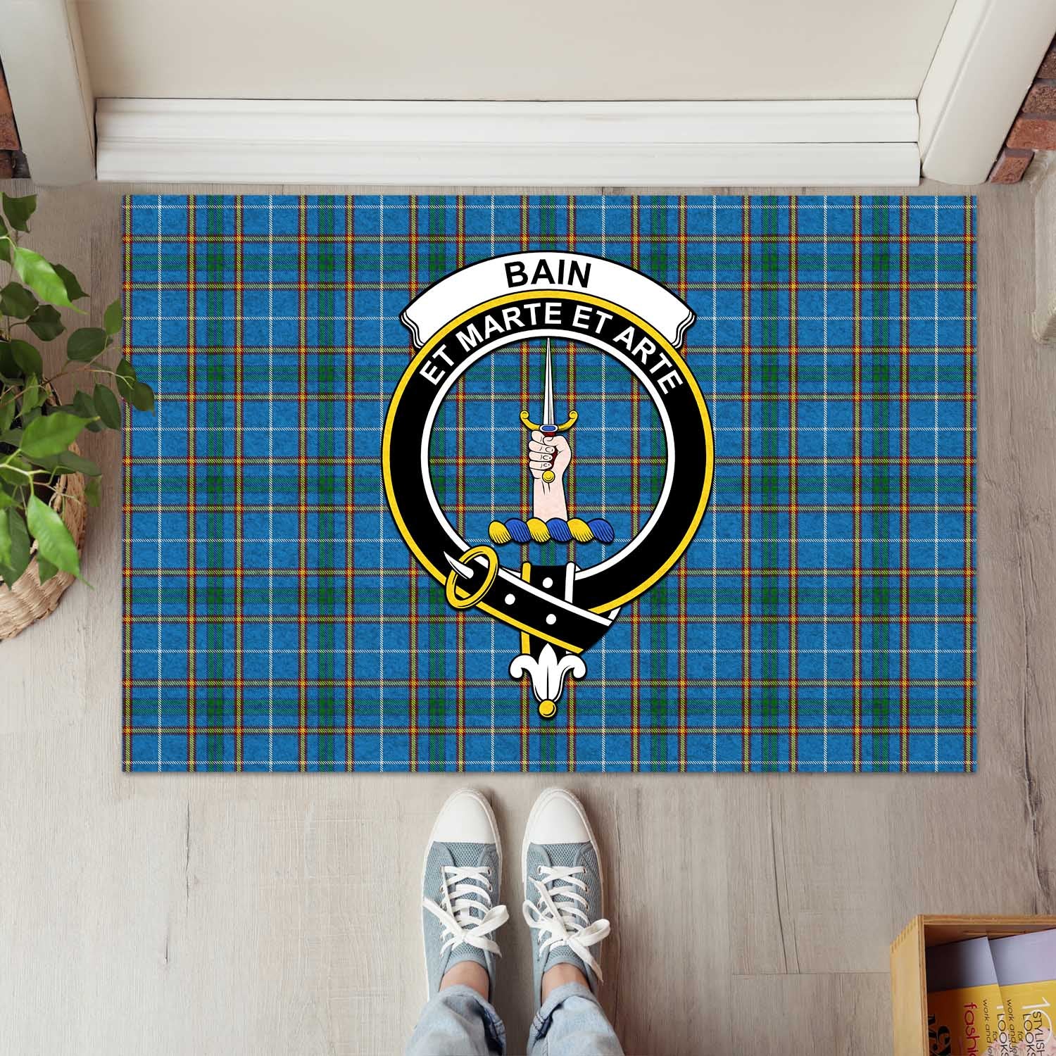 Bain Tartan Rubber Doormat with Family Crest L 60*90cm - Tartan Vibes Clothing