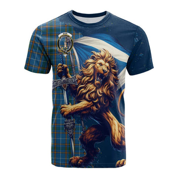 Tartan Vibes Clothing Bain Tartan Family Crest Cotton T-shirt with Scottish Majestic Lion