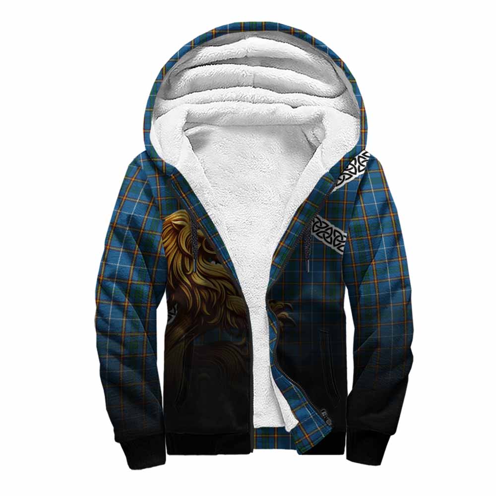Bain Crest Tartan Sherpa Hoodie with Golden Lion Emblem Celtic Style Unisex S - Tartan Vibes Clothing