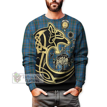 Bain Tartan Sweatshirt with Family Crest Celtic Wolf Style Unisex - Tartan Vibes Clothing