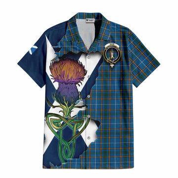 Tartan Vibes Clothing Bain Tartan Family Crest Short Sleeve Button Shirt Scottish Thistle Celtic Inspired