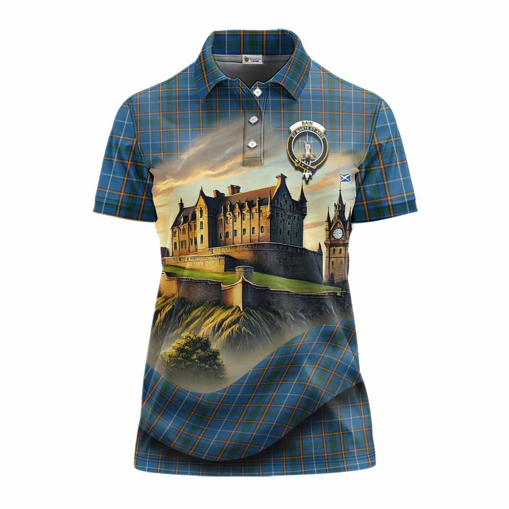 Bain Tartan Family Crest Women's Polo Shirt with Scottish Ancient Castle Style Women - Tartan Vibes Clothing
